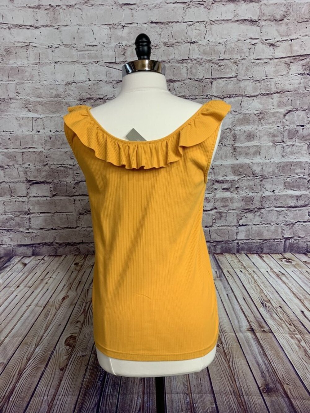 J. Crew Yellow Ribbed Ruffle Neck Sleeveless Tank Top - Picture 4 of 8